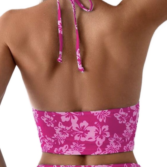 👙2 Swim Mod hot pink floral and baby pink ribbed bikini NWOT size small women 👙 - Picture 3 of 11